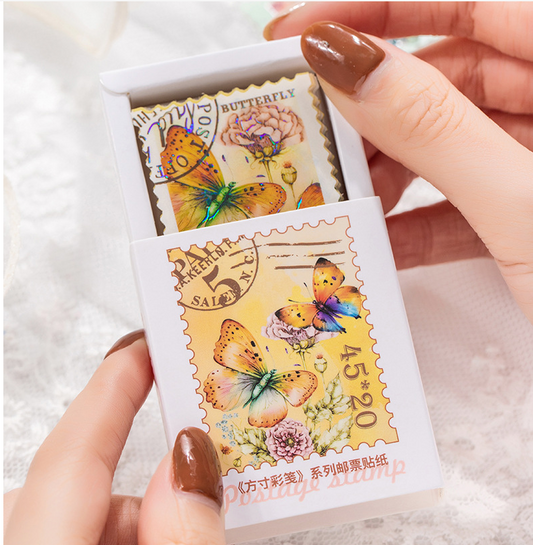 30 Pcs Stamp Style PET Plastic Stickers Shell Laser // 10 Different Pattern * 3 Pcs // Coffee, Rose, Cat, Whale, Butterfly, Moon Pattern