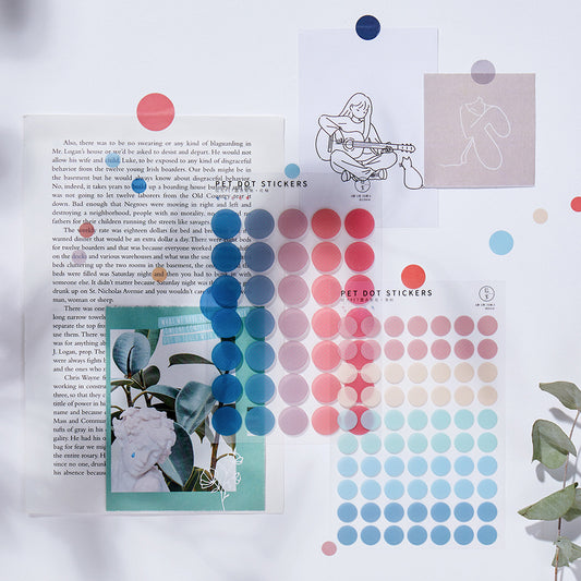 3 PET Round Sticker Sheets Pack // Kiss-cut Style Multiple Colours Bullet Journal Planner Dot Seal Sticker Diameter 0.8cm, 1.3cm, 2.0cm