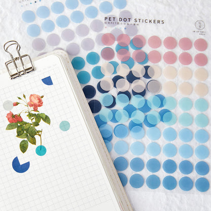 3 PET Round Sticker Sheets Pack // Kiss-cut Style Multiple Colours Bullet Journal Planner Dot Seal Sticker Diameter 0.8cm, 1.3cm, 2.0cm