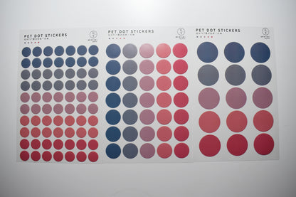 3 PET Round Sticker Sheets Pack // Kiss-cut Style Multiple Colours Bullet Journal Planner Dot Seal Sticker Diameter 0.8cm, 1.3cm, 2.0cm