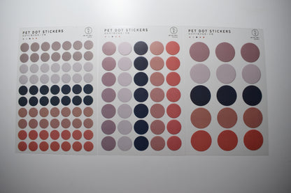 3 PET Round Sticker Sheets Pack // Kiss-cut Style Multiple Colours Bullet Journal Planner Dot Seal Sticker Diameter 0.8cm, 1.3cm, 2.0cm