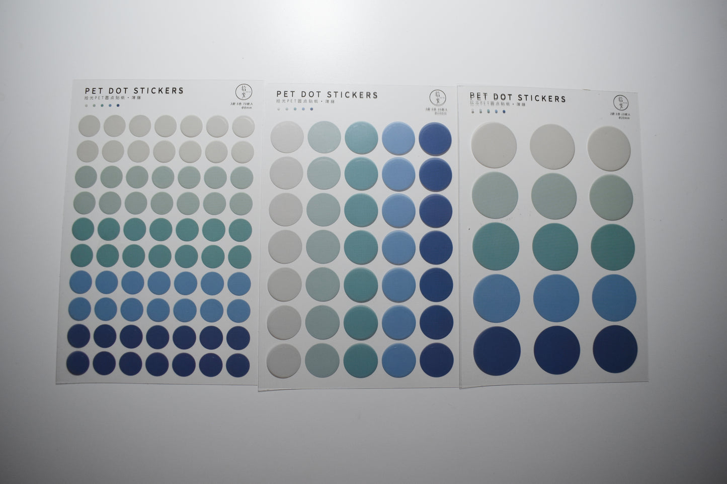 3 PET Round Sticker Sheets Pack // Kiss-cut Style Multiple Colours Bullet Journal Planner Dot Seal Sticker Diameter 0.8cm, 1.3cm, 2.0cm