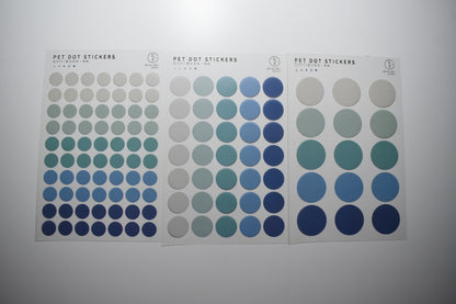 3 PET Round Sticker Sheets Pack // Kiss-cut Style Multiple Colours Bullet Journal Planner Dot Seal Sticker Diameter 0.8cm, 1.3cm, 2.0cm