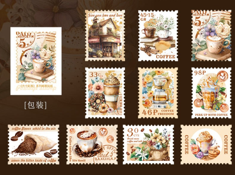 30 Pcs Stamp Style PET Plastic Stickers Shell Laser // 10 Different Pattern * 3 Pcs // Coffee, Rose, Cat, Whale, Butterfly, Moon Pattern