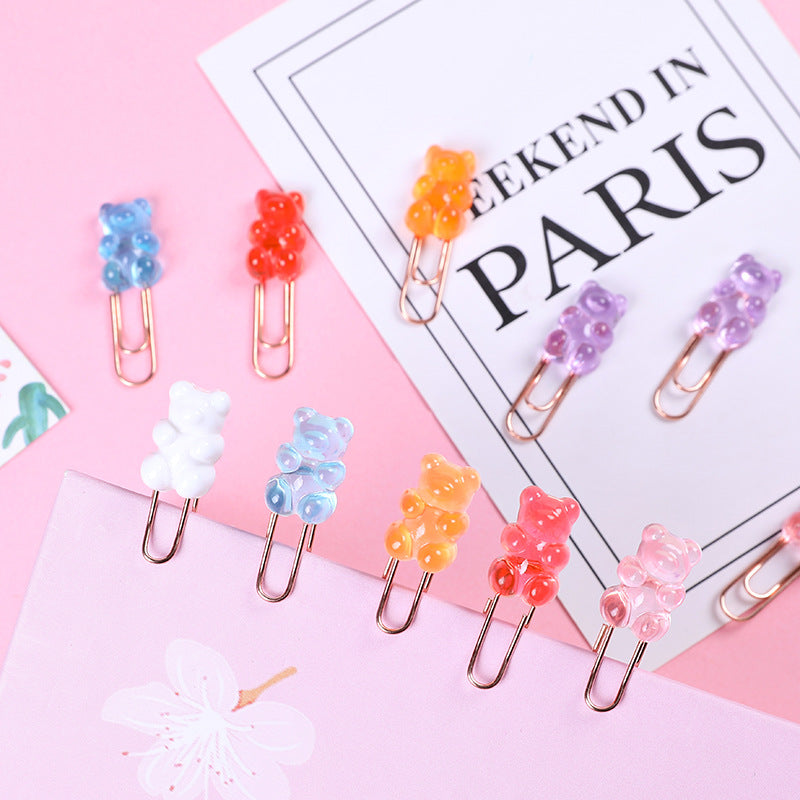 Small Plastic Bear Candy Shape Paper Clips // Yellow, Red, Blue, Orange, Purple, Pink Colour Paper Clip Pack