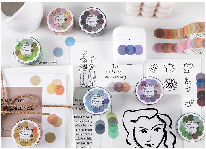 100 Pcs Dot Washi Stickers Single Roll // Colourful Round Sticker Diameter 1.4cm Bullet Journal Functional Point Washi Stickers Theme 2