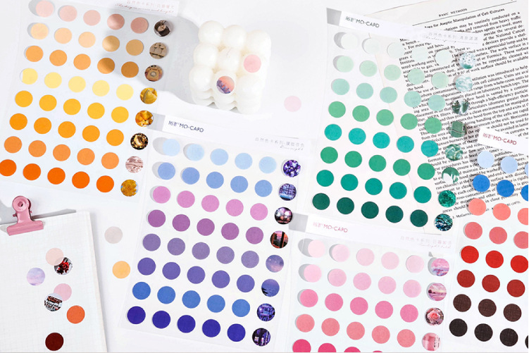 2 Sheets Round Stickers Pack // Coated Paper + Textured Paper Sticker Sheet // Bullet Journal Planner Diameter 1.5cm Round Seal Stickers