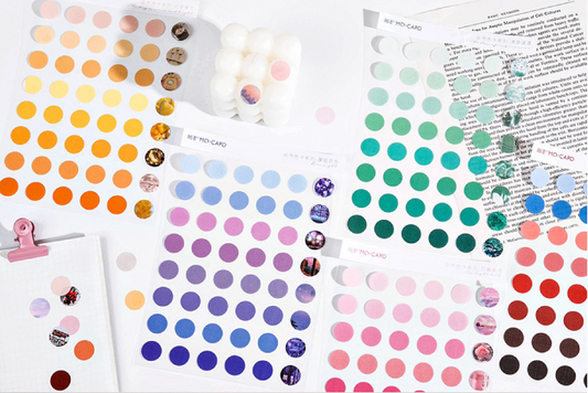 2 Sheets Round Stickers Pack // Coated Paper + Textured Paper Sticker Sheet // Bullet Journal Planner Diameter 1.5cm Round Seal Stickers