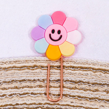 Single Paper Clip Smiling Flower & Daisy Pattern Size 2.5cm * 5.4cm-6cm // Office and School Colourful Flower Paper Clips