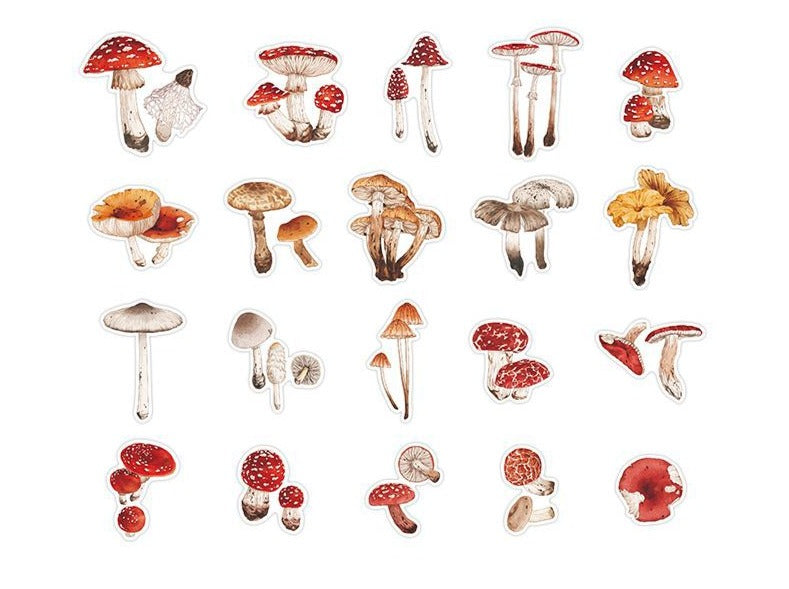 40 Pcs Nature PET Plastic Stickers Pack // 20 Different Pattern * 2 Pcs // Flowers, Mushroom, Rosehip, Pine Cone, Maple Pattern Stickers