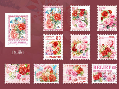 30 Pcs Stamp Style PET Plastic Stickers Shell Laser // 10 Different Pattern * 3 Pcs // Coffee, Rose, Cat, Whale, Butterfly, Moon Pattern