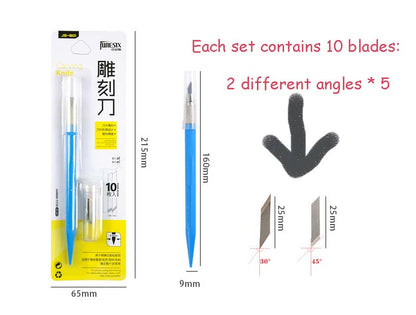 Craft Carving Knife With 10 Back-up Blades // Rubber Stamp Knife Journaling Arts Tools Precision Hobby Knife