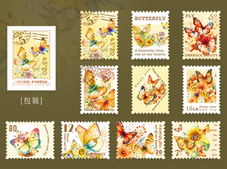 30 Pcs Stamp Style PET Plastic Stickers Shell Laser // 10 Different Pattern * 3 Pcs // Coffee, Rose, Cat, Whale, Butterfly, Moon Pattern