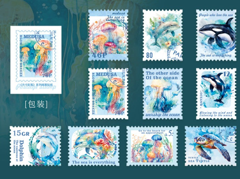 30 Pcs Stamp Style PET Plastic Stickers Shell Laser // 10 Different Pattern * 3 Pcs // Coffee, Rose, Cat, Whale, Butterfly, Moon Pattern