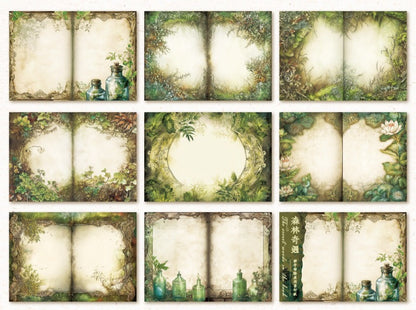40 Sheets Lightweight Paper Pack Size 17.8cm*12.5cm // 8 Different Patterns * 5 Sheets // Bookshelf, Forest, Mushroom, Bottle, Maple Tree