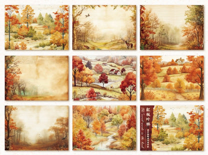 40 Sheets Lightweight Paper Pack Size 17.8cm*12.5cm // 8 Different Patterns * 5 Sheets // Bookshelf, Forest, Mushroom, Bottle, Maple Tree