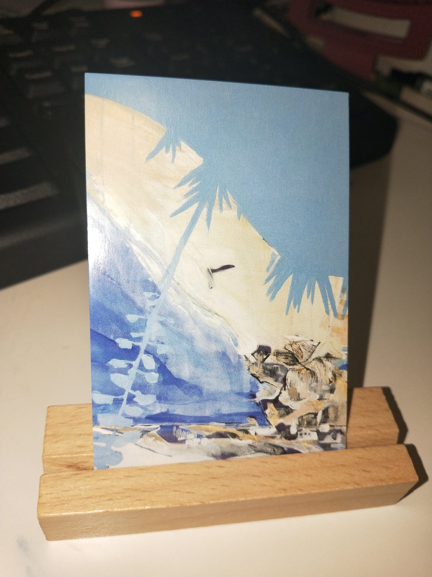 Wooden Sign Holders Card Stand With Oil Painting Pattern Card * 5 // Desk Decorations