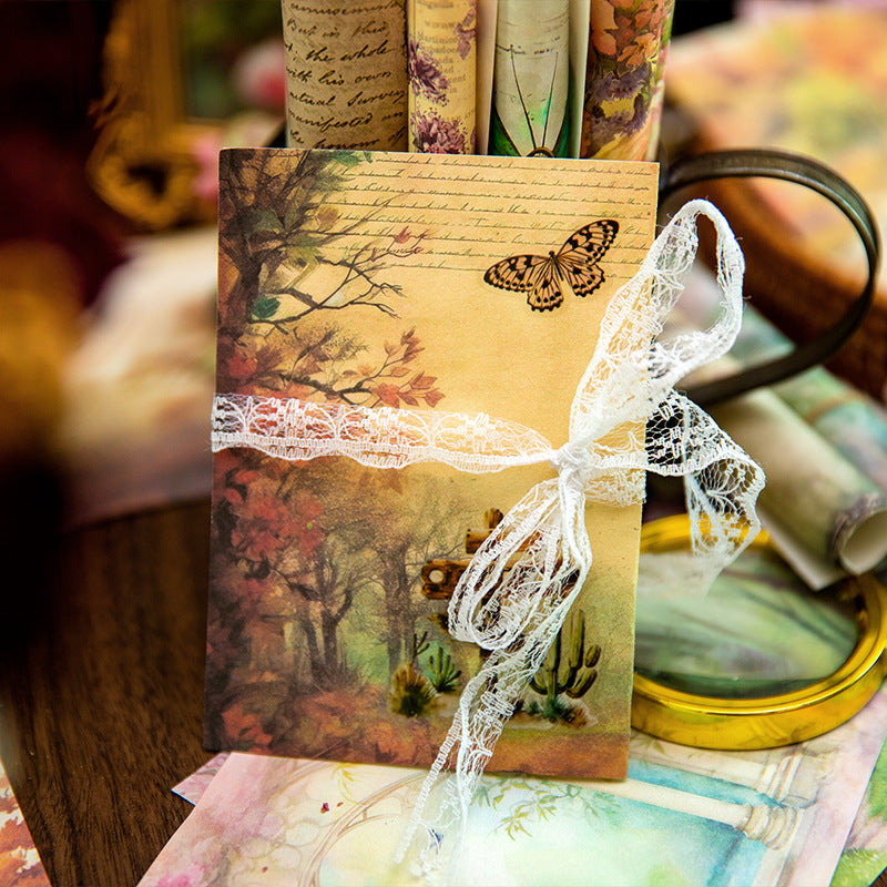 40 Sheets Lightweight Paper Pack Size 17.8cm*12.5cm // 8 Different Patterns * 5 Sheets // Bookshelf, Forest, Mushroom, Bottle, Maple Tree