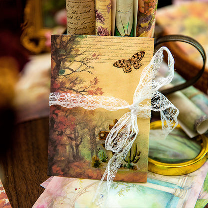 40 Sheets Lightweight Paper Pack Size 17.8cm*12.5cm // 8 Different Patterns * 5 Sheets // Bookshelf, Forest, Mushroom, Bottle, Maple Tree