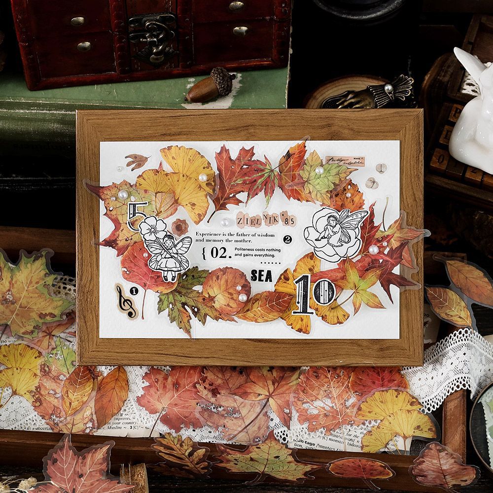 40 Pcs Nature PET Plastic Stickers Pack // 20 Different Pattern * 2 Pcs // Flowers, Mushroom, Rosehip, Pine Cone, Maple Pattern Stickers