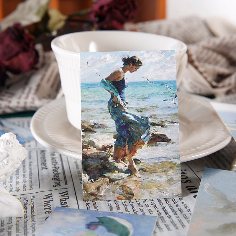 Wooden Sign Holders Card Stand With Oil Painting Pattern Card * 5 // Desk Decorations