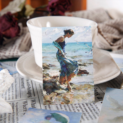 Wooden Sign Holders Card Stand With Oil Painting Pattern Card * 5 // Desk Decorations