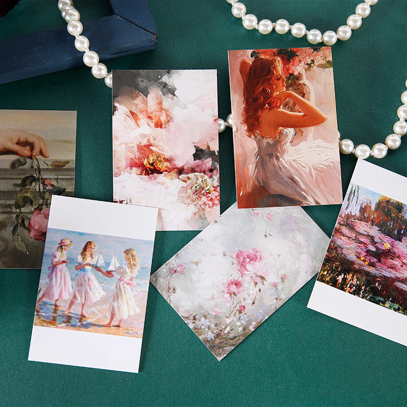 Wooden Sign Holders Card Stand With Oil Painting Pattern Card * 5 // Desk Decorations