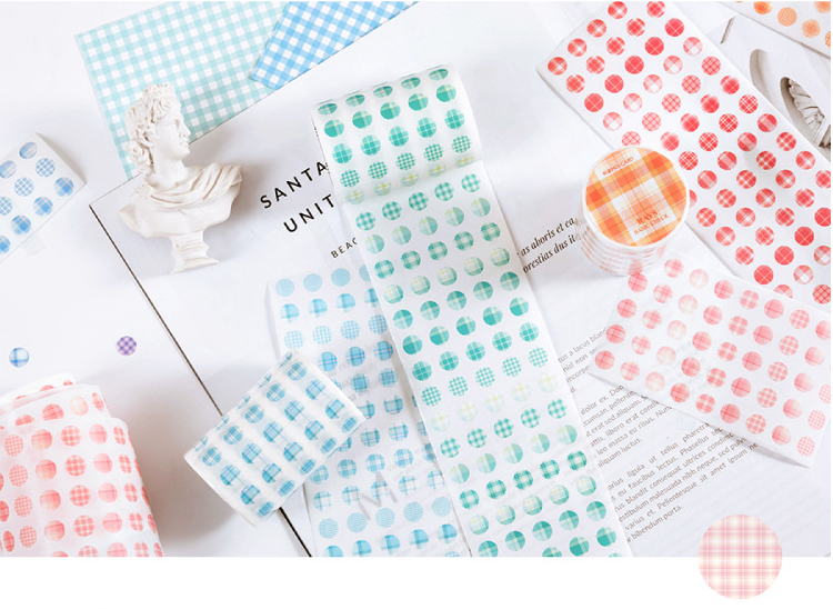 Single Roll Dots Washi Stickers 3 Meters Per Roll // Colourful Round Sticker Diameter 0.8cm Grid Gingham