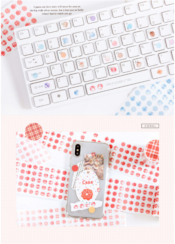 Single Roll Dots Washi Stickers 3 Meters Per Roll // Colourful Round Sticker Diameter 0.8cm Grid Gingham